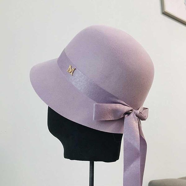 

stingy brim hats fibonacci winter wool felt fedoras hat for women elegant cap purple bow curl birm ladies cloche floppy bowler caps, Blue;gray