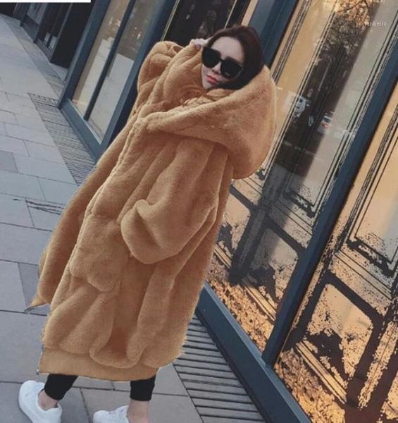

autumn and winter new style plus size korean version of rex fur thickened long hooded fur coat coat women1, Black
