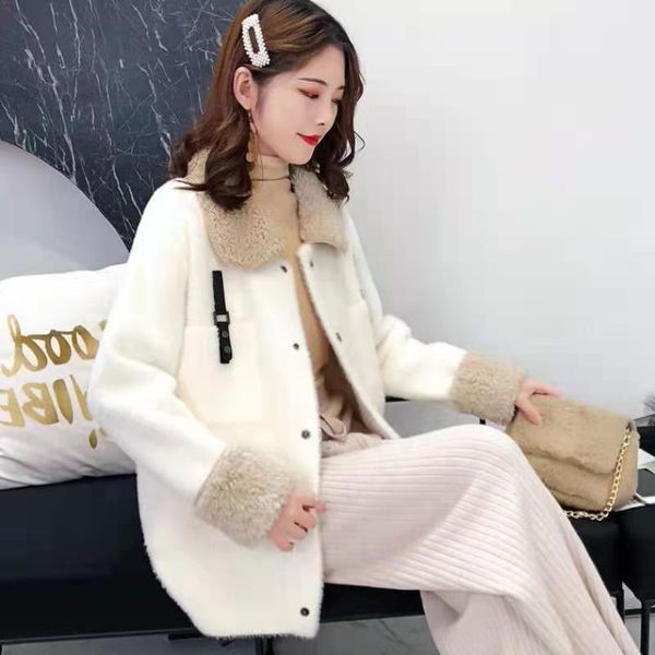 

imitation mink autumn winter women's new sweater cardigan korean version of loose and thick knitted cardigan coat female foreign style, Black