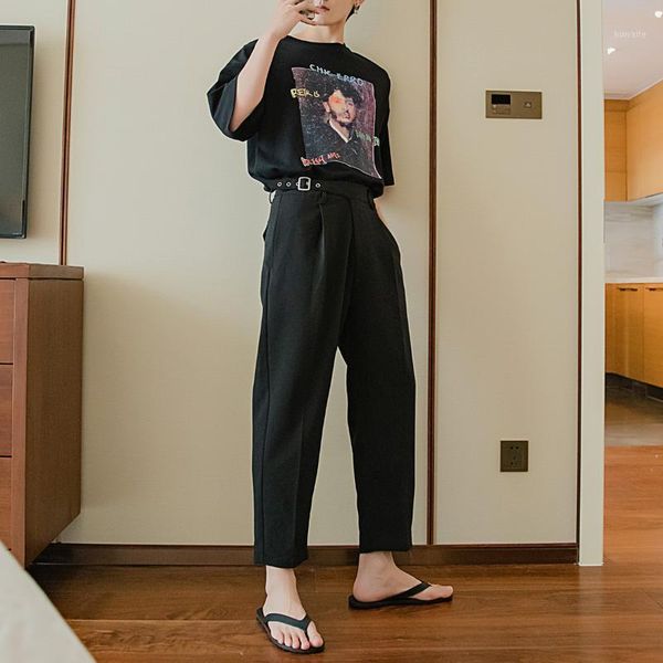 

ewq / men's wear 2020 summer thin casual suit pants vintage new korean fashion black loose straight ankle-length pants 9y28801, White;black