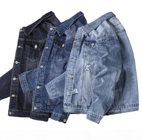 

19aw mens designer jacket fashion washed and ripped jean jackest casual long sleeve lapel neck mens jacket, Black;brown