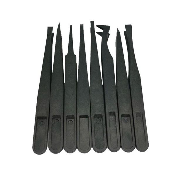 

8pcs/set diy black antistatic plastic straight curve heat resistant repair tool plastic tweezer straight curve tweezer
