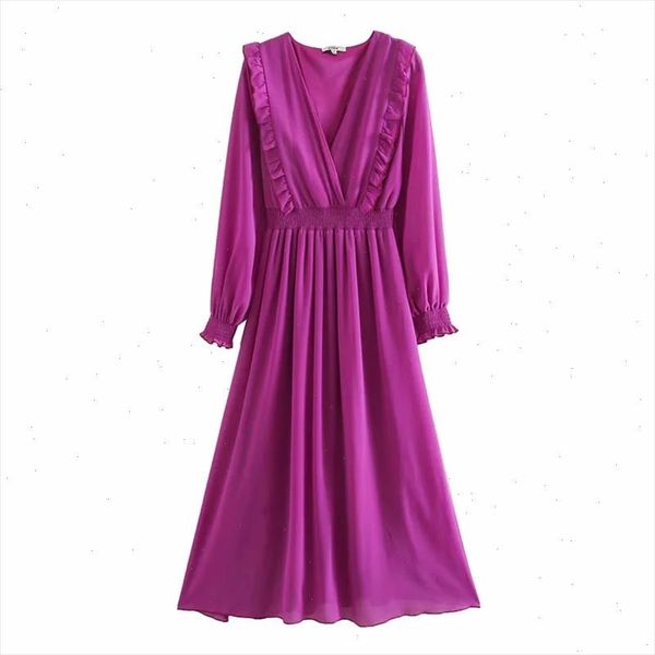 

solid women v neck ruffle decoration elastic waist midi dress 2021 new fashion casual lady long sleeve loose dresses d5151, Black;gray