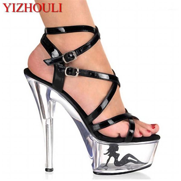 

15cm ultra high heels platform with transparent crystal sandals 6 inch women's shoes black performance shoes1