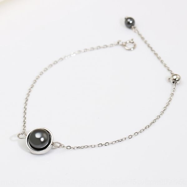 

dctij s925 black hand bracelet braceletpure bracelet rotating imitation black pearl pearl silver korean version students simple hand jewelry, Golden;silver