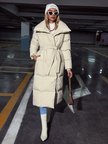 

hidden pocket belted puffer coat s4fx#, Black