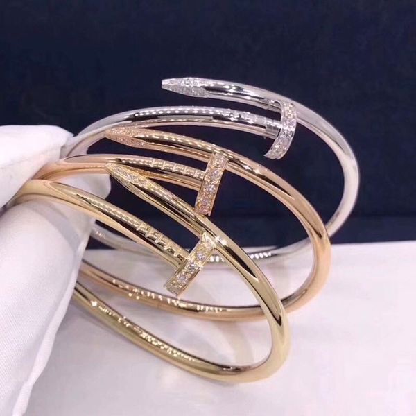 

titanium steel nail bracelet inlay diamond screw nail cuff bracelet women men jewelry valentine's day gift with velvet bag 16 19 21cm, Black