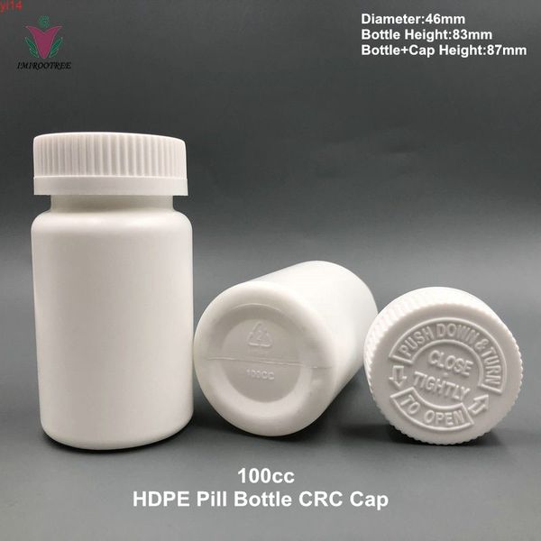 50 + 2 шт. 100 мл 100CC 100G HDPE Сплошные белые пустые пластиковые контейнеры для лекарств Бутылки с детским доказательством CRC CAPSGOOD Qualtity
