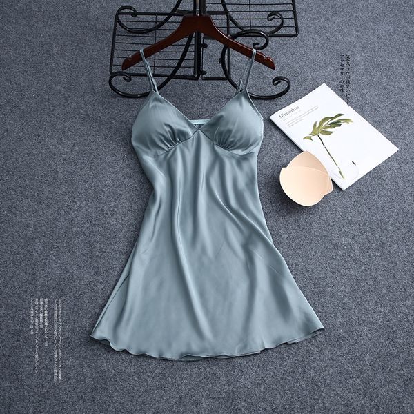 

2021 new summer short nightdress for women silk solid female sleepwear spaghetti strap sleeveless backless casual nightwear 3e2a, Black;red