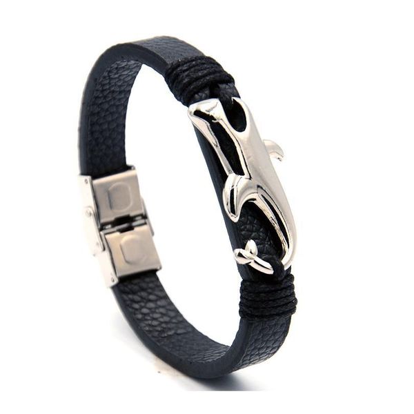 

junwei fashion men's dolphin alloy leather bracelet men jewelry stainless steel release buckle men's qylgrk