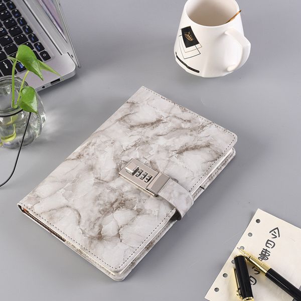 Notebook A5 con texture in marmo con blocco password Blocco note in pelle Agenda Diario Planner Agenda Regalo di cancelleria scolastica HHA3273