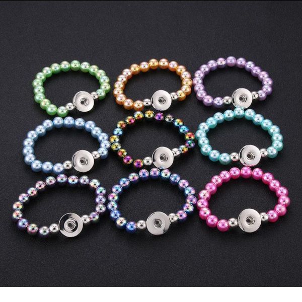 

2019 new 18mm snap button bracelet handmade imitation pearl beads snap bracelet adjustable elastic diy charm b bbyxyj, Golden;silver
