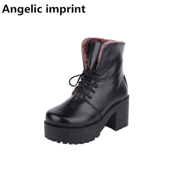 

angelic imprint mori girl lady lolita punk ankle boots woman high heels wedges pumps women snow boots warm short plush 35-40 8cm, Black