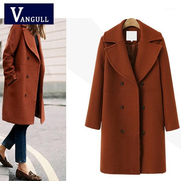 

fashion casual thin with warm women's clothing 2018 spring & autumn solid long wool jacket double breasted women woolen coat1, Black