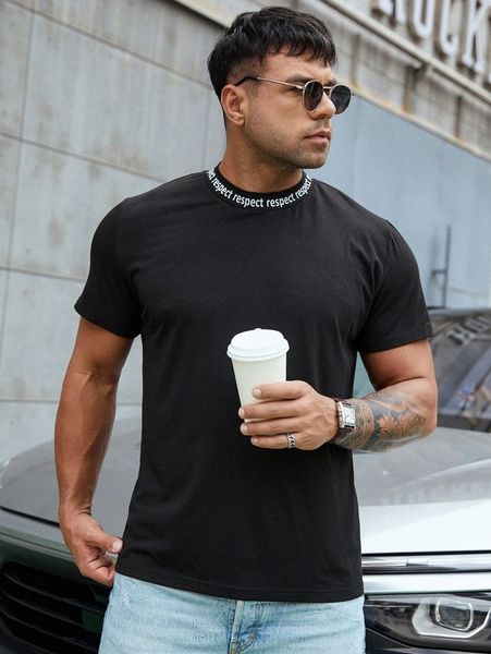 

extended sizes men letter graphic mock neck tee o2ih#, White;black