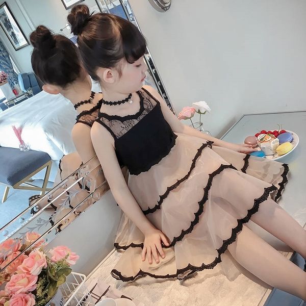 

cjrcw girlssummer princess suspender skirt skirt2020 new summer style children's zichao princess dress dress lace suspender skirt cake, Black;gray