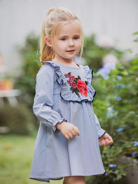 

toddler girls pinstriped appliques ruffle trim babydoll dress she, Red;yellow