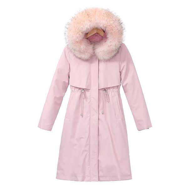 

2020 winter new down women's long waist thickened large fur collar padded coat jacket, Black