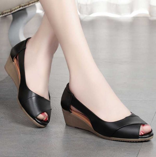 

2021fashion women sandals platform summer peep toe casual non-slip wedge beach sandlias elderly ladies shoes zapatos de mujer, Black