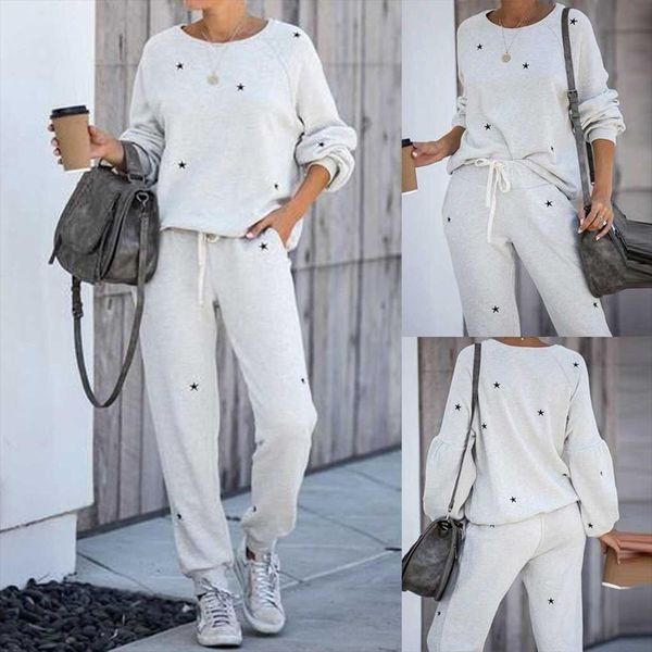 

2 piece set women tracksuit pentagram print two piece set pants set leisure wear suit ropa mujer, Gray
