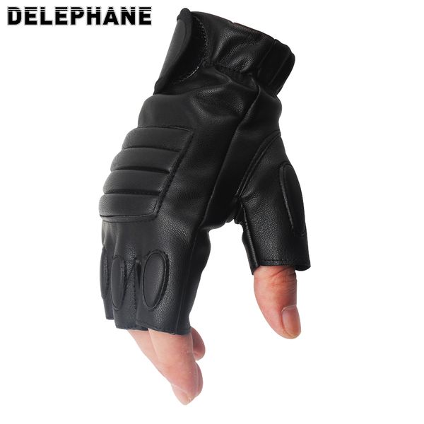 

summer leather fingerless gloves women adjustable half finger driving gloves men tactical miltary cycling riding biker 201020, Blue;gray