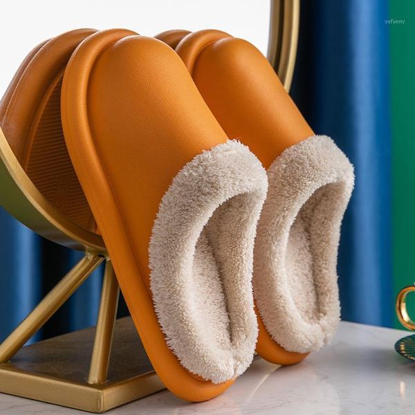 

slippers winter women shoes home plush comfortable warm fur masculino house indoor waterproof pu cotton shoes1, Black
