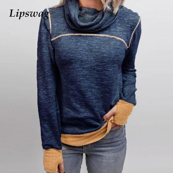 

2021 spring long sleeve harajuku pullover autumn turtleneck lady blouse sweatshirt women patchwork loose solid shirt blusas1, White