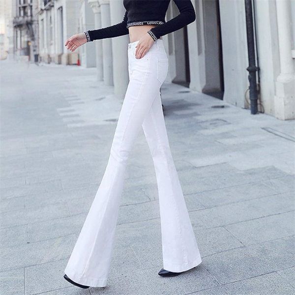

mom plus size big bell bottom long stretch jeans for women autumn winter wide leg fringe stretch skinny flare denim pants 201225, Blue