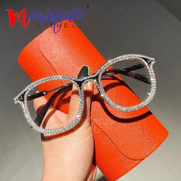 Óculos de sol 2022 Mulheres Custom Optician Óculos Miopia Hyperópia Vintage Lente Clear Strass Prescrição de Rhinestone