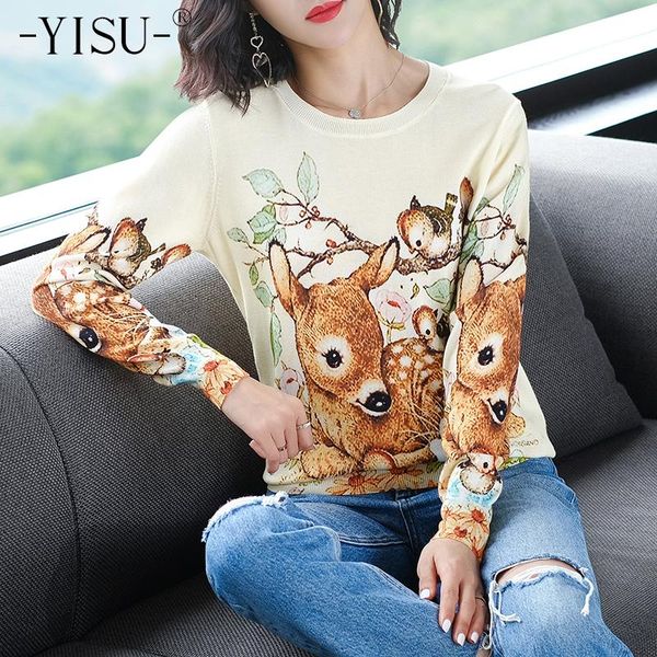 

yisu 2020 autumn winter sweater building pattern print pullover fashion jumper womens loose pullovers knitted sweater women, White;black