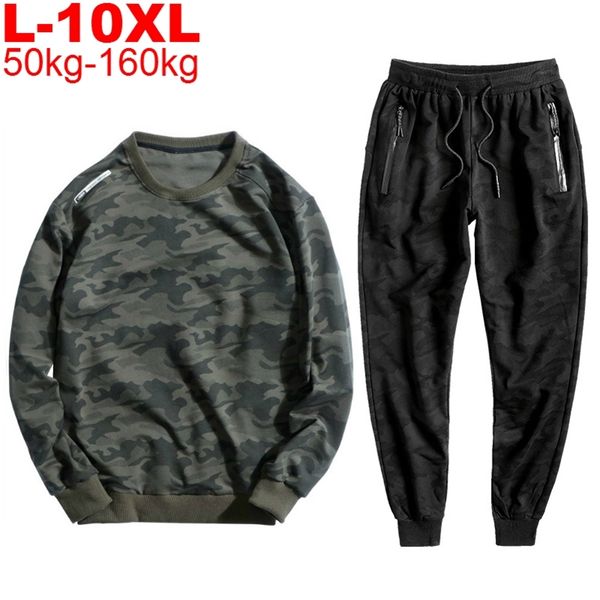 

men's pullover tracksuit oversized tracksuit men camouflage 2 piece sets sweatshirt+pants plus size sweat suits men lj201125, Gray