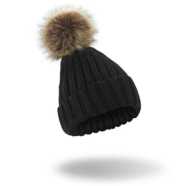

2017 новый beanies женщина girl «s супер теплая зима шапка крючка cap fur вязаная помпоны болл теплого gorros толстого женского cap 15color, Black;white