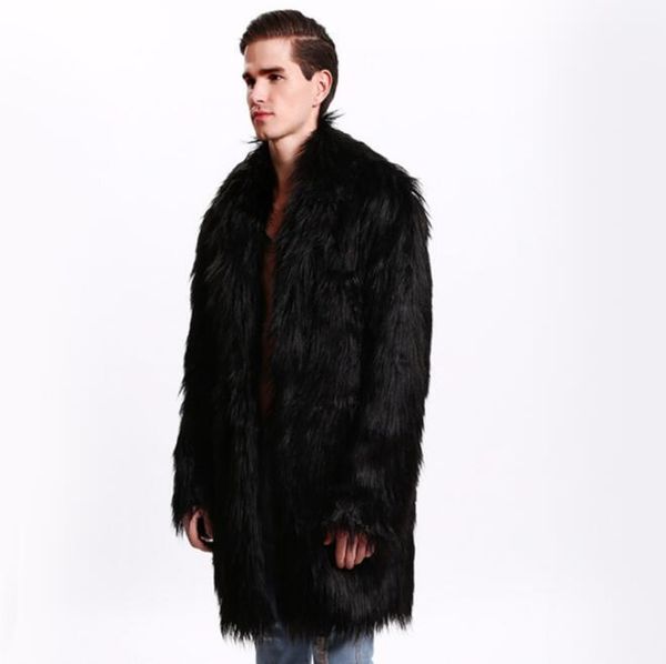 

autumn long faux mink leather jacket mens winter thicken warm fur leather coat men slim jackets jaqueta de couro fashion b571, Black