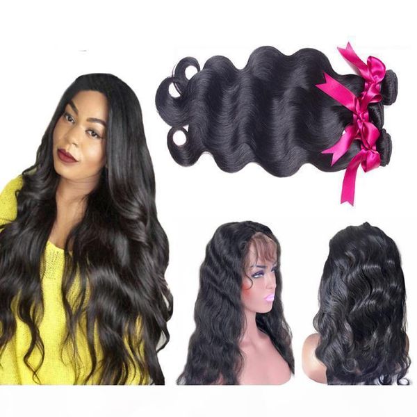 

360 full lace frontal closure with brazilian straight virgin human hair weaves bundles 8a grade peruvian indian malaysian cambodian hair, Black;brown