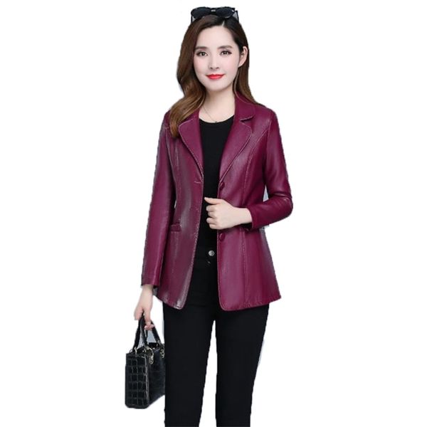 

faux leather coat autumn women black wine red -6xl plus size korean temperament jacket long sleeve short fashion jacket jd307 201226