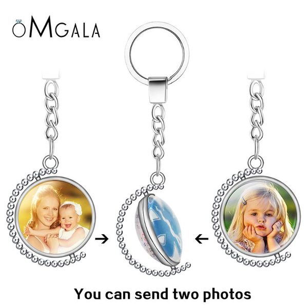 

keychains personality po family double sided keychain baby child dad mom brother sister portrait private custom rotate key chain, Silver