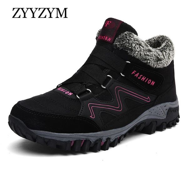 

zyyzym women boots winter snow boots fashion sneakers solid plush keep warm winter shoes woman mujer botas, Black