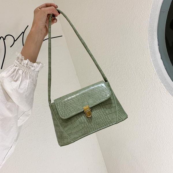 

designer women handbag 2020 new fashion casual square bag, shoulder messenger bag, crocodile pattern, lock, leather handbag
