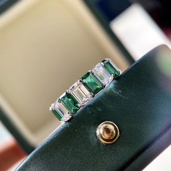 

luxurious quality punk band ring with sparkly diamond in transparent and green color for women wedding jewelry gift ps8842, Silver