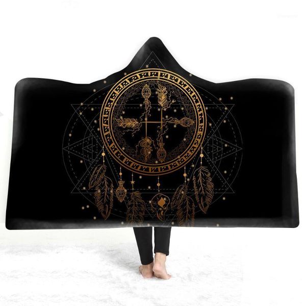 

gift dreamcatcher feathers arrows butterfly winter sherpa fleece hooded blanket cloak camping sofa office throw1