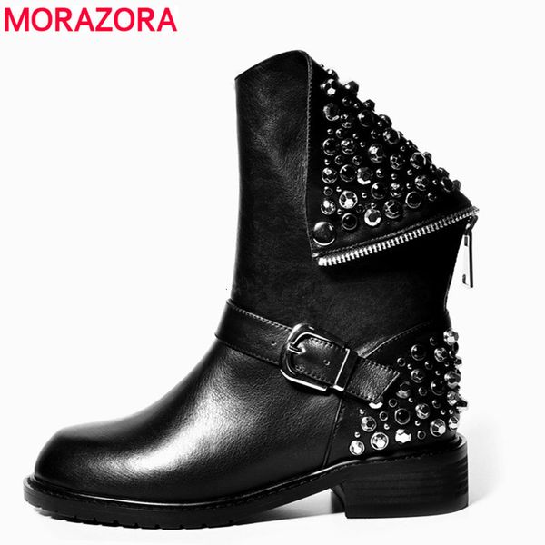 

more 2021 new size 35-43 genuine woman rivets autumn winter ladies boots women shoes 28bg, Black
