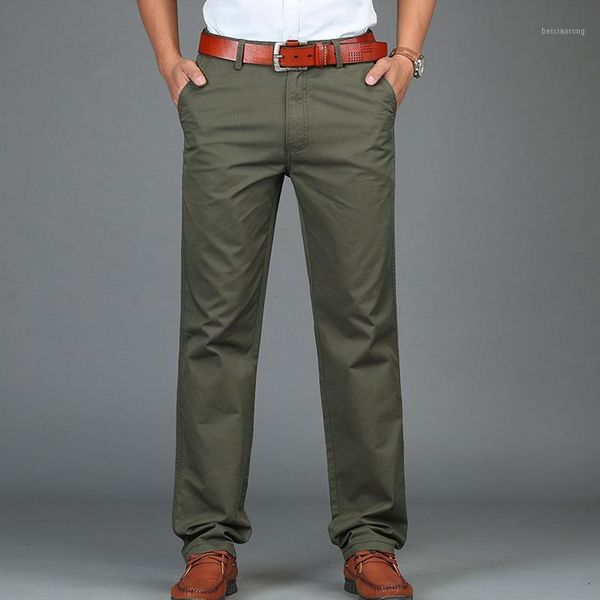

business casual pants men casual mid-waist cotton spring summer trousers men straight pant plus size pantalon homme 29-421, Black