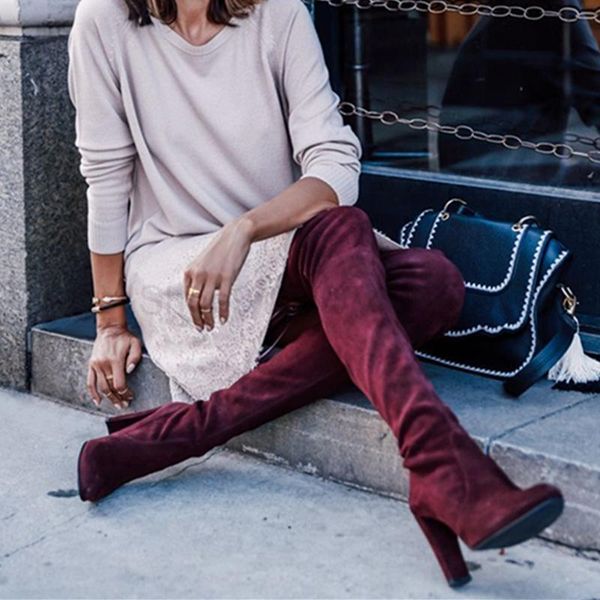 

over the knee boots women elastic boots 2020 new designer colors high heels pointed toe thigh high flat, Black