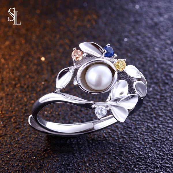 

sl adjustable silver women leaf ring flower ring s925 sterling fine jewelry fashion vintage style design, Golden;silver
