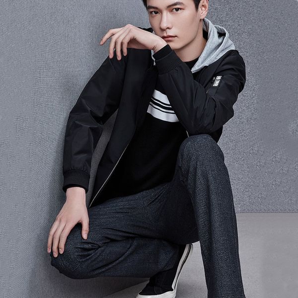

men's slipper hat jacket men's slim collar korean fashion casual men's jacket 3e265, Black;brown