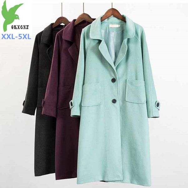 

2020 fashion plus size xxl-5xl autumn winter woolen coat women long windbreaker solid wool blends outerwear g518, Black