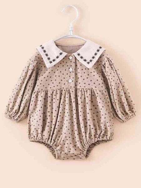 Bebê meninas bordado marinheiro colarinho floral bodysuit ela