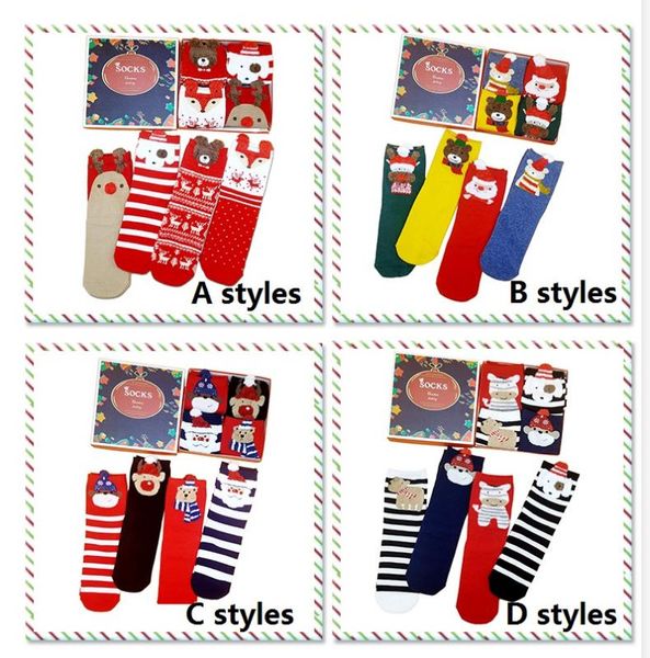 16 estilos de meias de natal vermelhas de desenho animado de alta qualidade caixa de presente de meia de natal de algodão meias decorativas de natal presente de natal