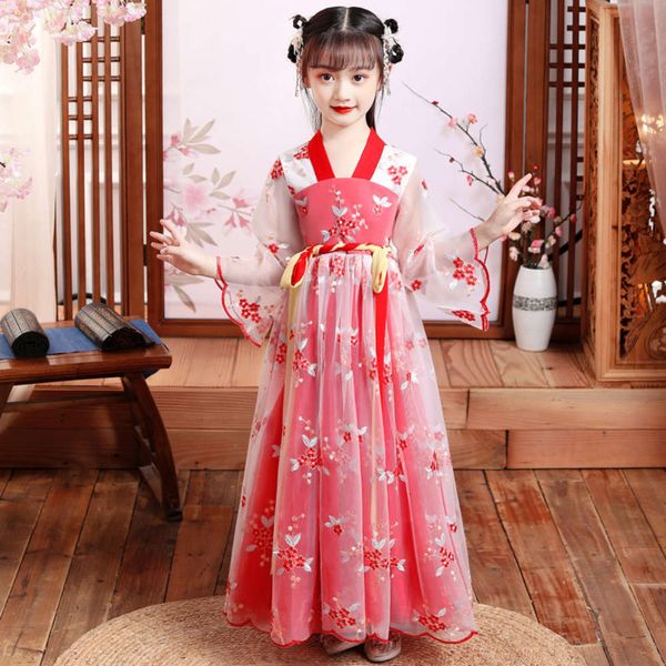 

summer hanfu 2020 new princs foreign sle children's girls' drs, Red;yellow