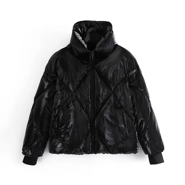 

2021 new fashion coat solid collar warm down diamond check oversized winter female jacket parkas mu, Black